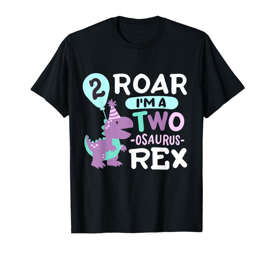 2nd Birthday Dinosaur T Rex Two Osaurus 2 Years Old Kids T-Shirt