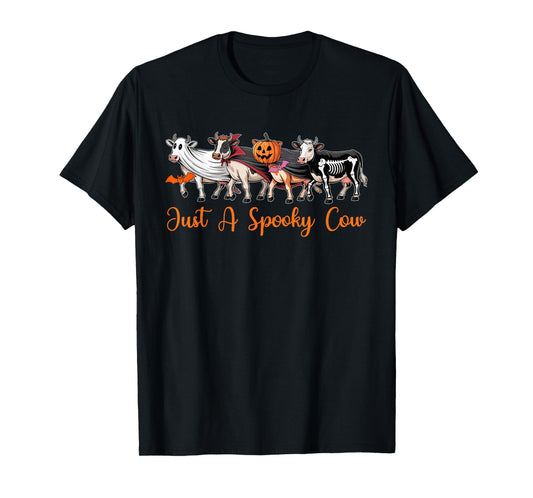 Just A Spooky Hallloween Cow Cosplay Witch Boo Skeleton T-Shirt