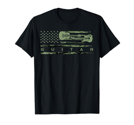 Vintage Camouflage Guitar, Guitarist, Guitar Lover T-Shirt