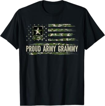 Vintage Proud Army Grammy Camo American Flag Veteran Gift T-Shirt for Women Kids Men