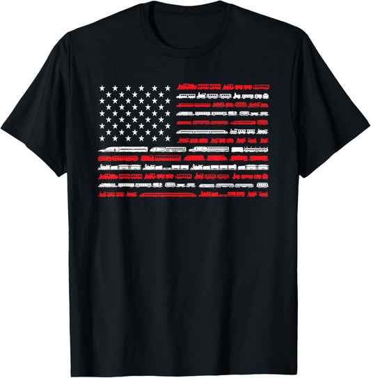 Train Railroad American Flag Vintage Locomotive T-Shirt
