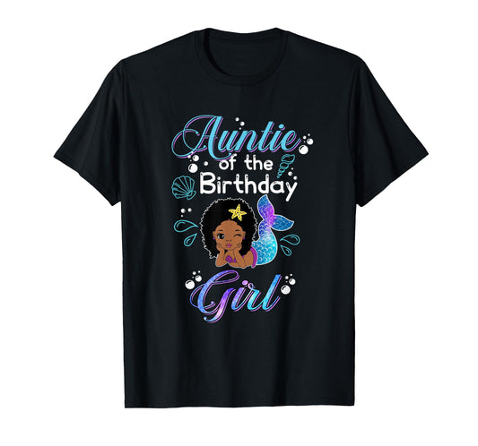 Auntie Of The Birthday Mermaid African American Kids Women T-Shirt