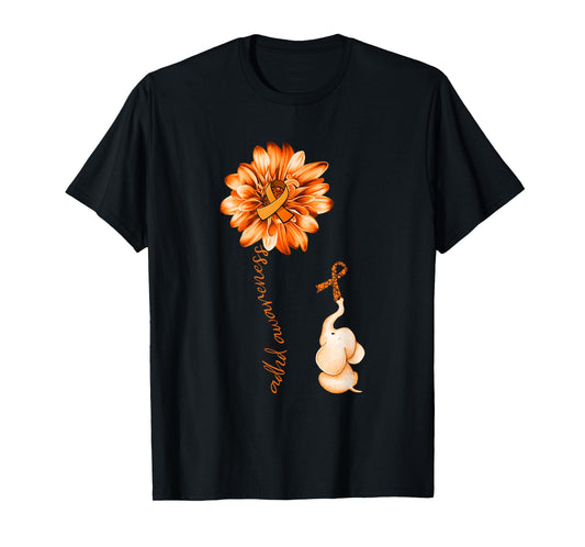 Elephant Sunflower Orange Ribbon ADHD Awareness T-Shirt