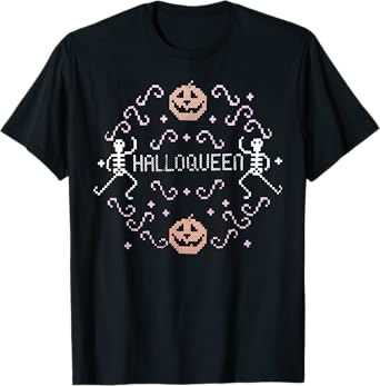Pixel skeleton retro halloween funny costume T-Shirt