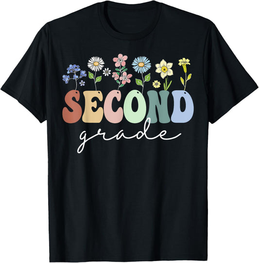 2nd Grade Wildflower Floral Back To School Gift For Teachers T-Shirt