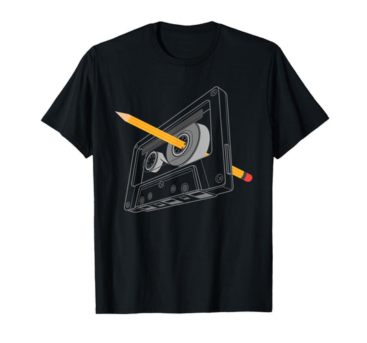 Vintage Rewind Funny 80s 90s Cassette Pencil Gift Men Women T-Shirt