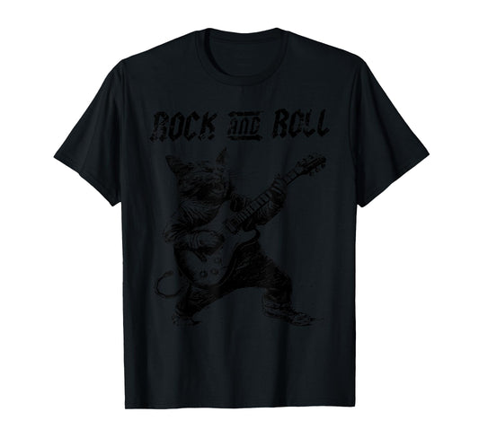 Rock and Roll Guitar Cat Vintage ROCK Guitarist Cat Men Women Girls Kids T-Shirt