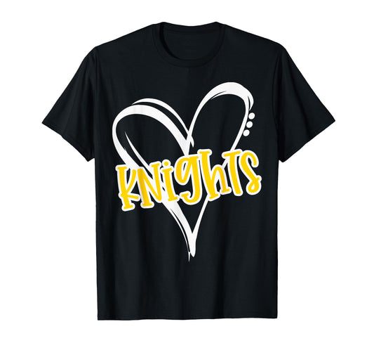 Knights Heart Yellow Lettering Retro Trendy Game Day Spirit T-Shirt
