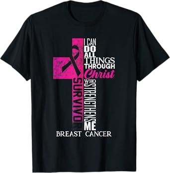 Pink Ribbon Breast Cancer Survivor Christian Cross T-Shirt