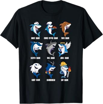 Types of Sharks Pun Ocean Marine Biology Fishing Shark Lover T-Shirt