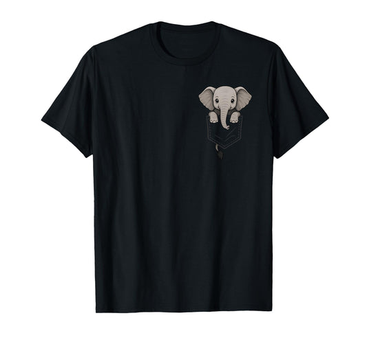 Funny Elephant Peeking in Pocket Animal Lover Men Women Kids T-Shirt