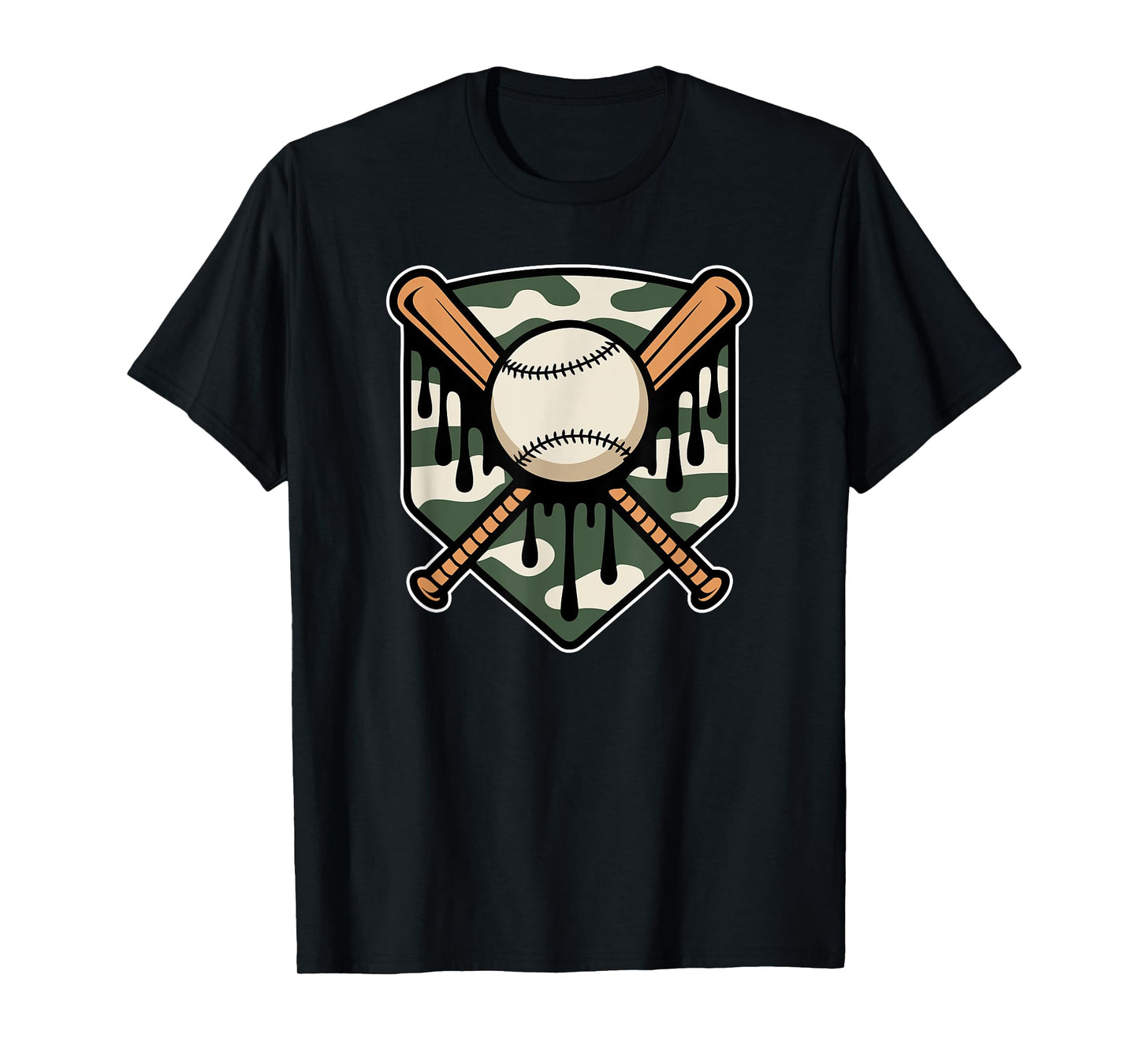 Baseball Drip Camo Home Plate Boys Sports Cool Drip T-Shirt