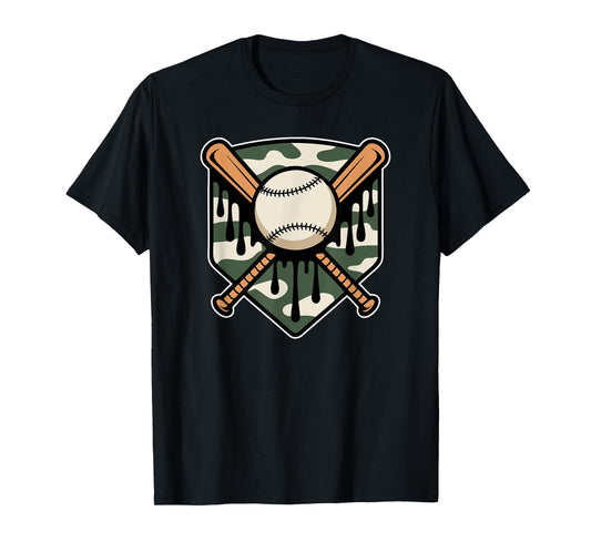 Baseball Drip Camo Home Plate Boys Sports Cool Drip T-Shirt