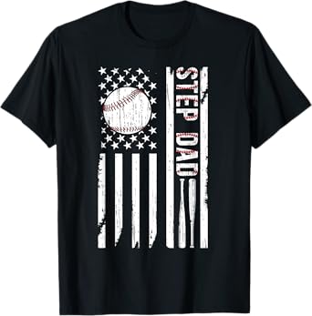 Baseball Step Dad Of A Baseball Player Stepfather US Flag T-Shirt