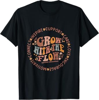 Vintage Retro Grow With The Flow 70's Boho Peace Hippie T-Shirt