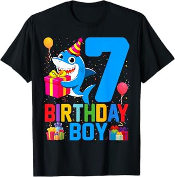 7th Birthday Theme Shark Ocean Party 7 Years Old For Boy T-Shirt