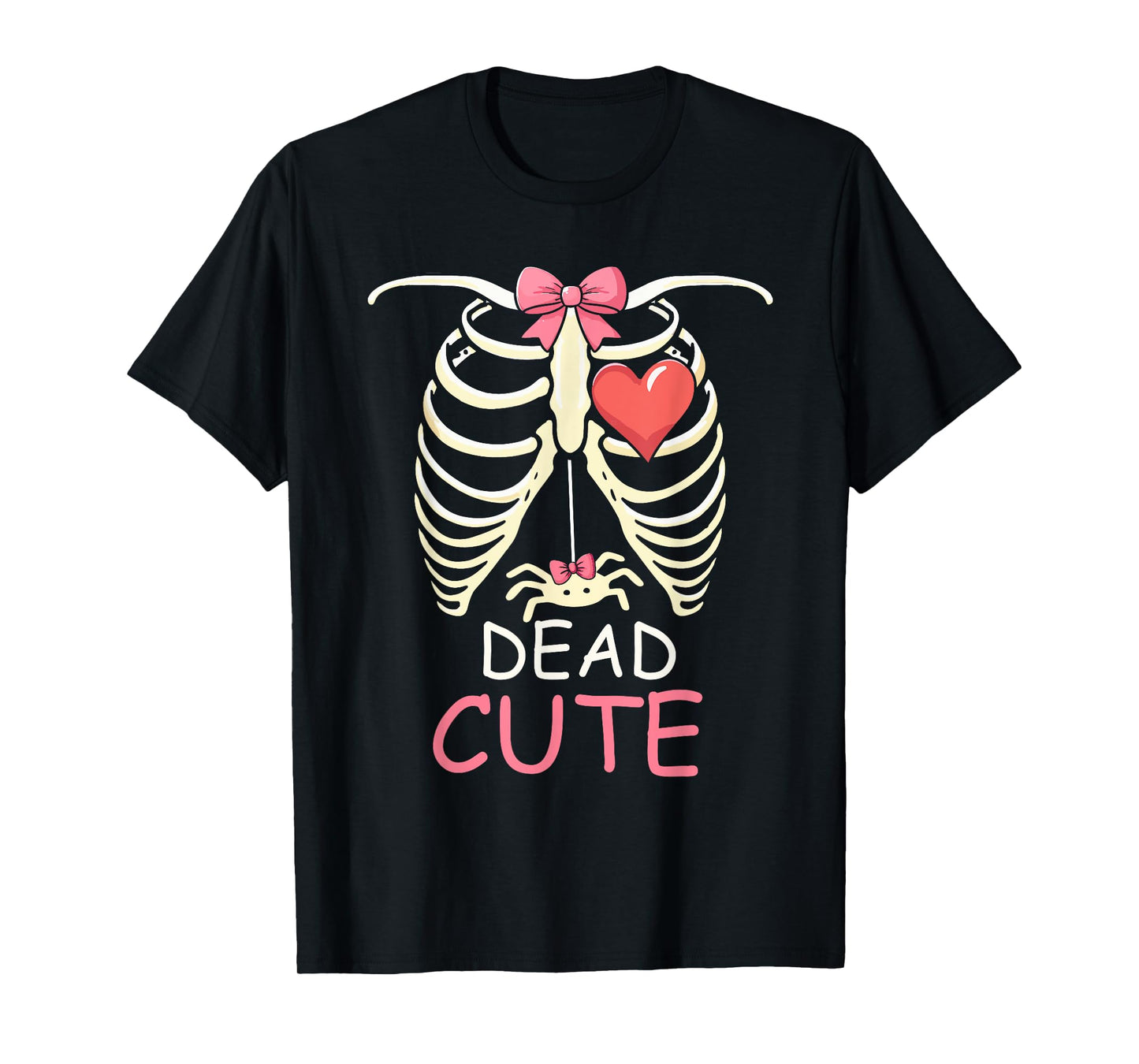 Dead Halloween Joke Spider Inside Skeleton Rib Cage Bow Tie T-Shirt