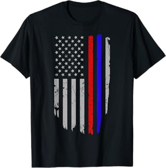 American Flag Red Blue Thin Line Apparel Firefighter Police T-Shirt for Women Men