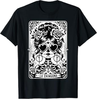 Retro La Chingona Tarot Card Mexican Skull Skeleton Women T-Shirt