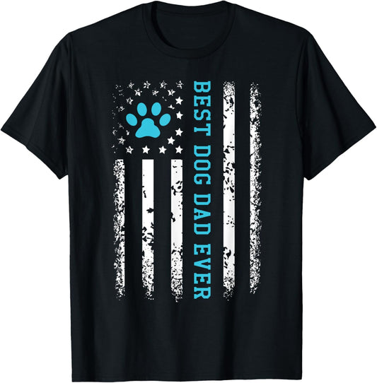 USA Flag Best Dog Dad Ever American Puppy Lover Paw T-Shirt