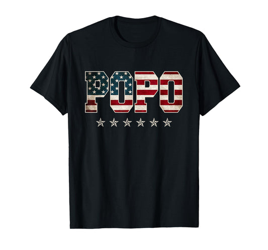 Mens Popo Gift Father's Day American Flag 4th of July T-Shirt