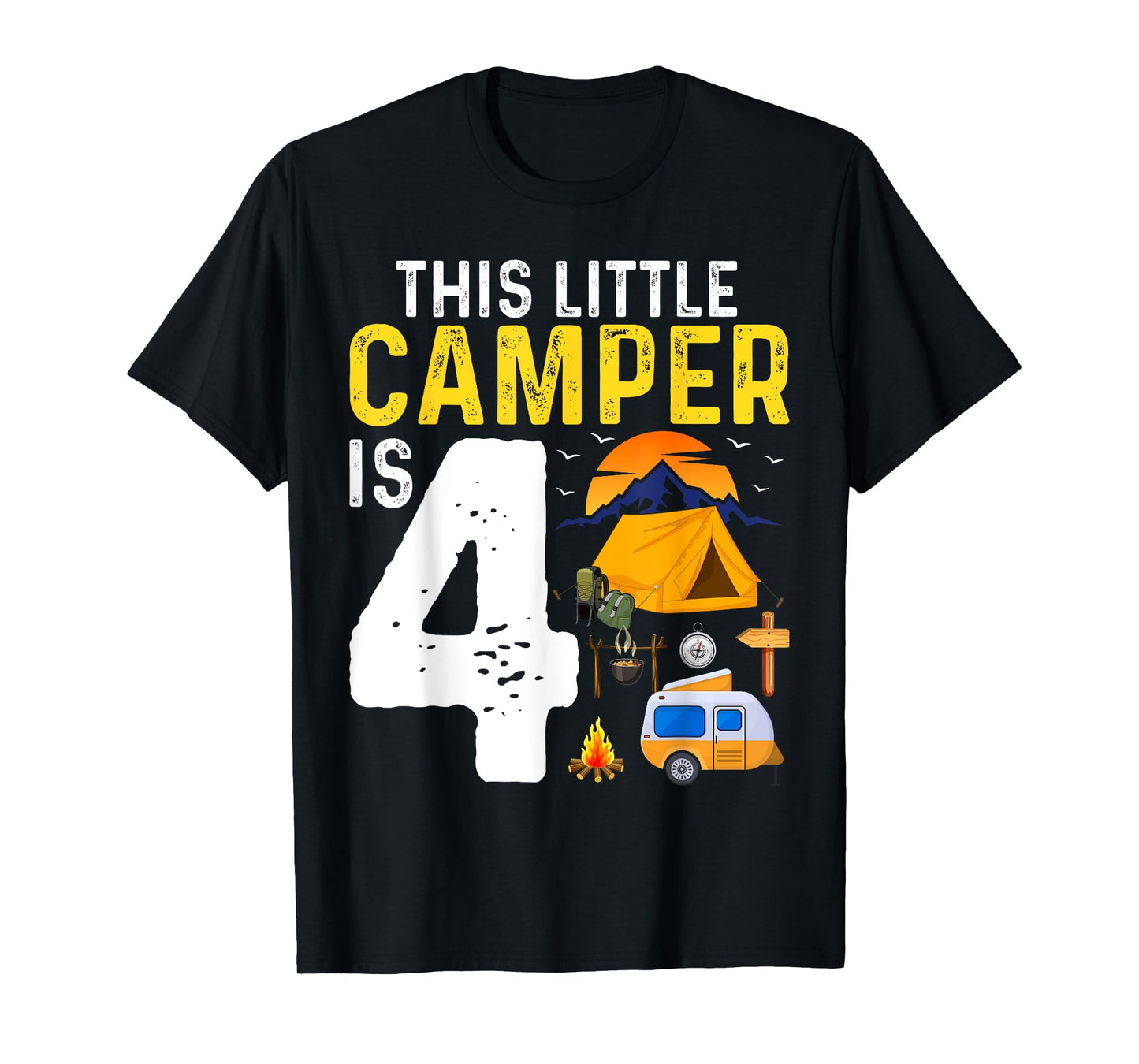 Kids Funny 4th Camping Birthday Camper Lover 4 Year Old T-Shirt