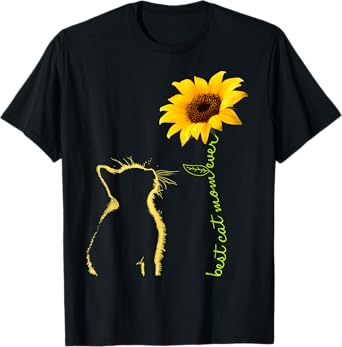 Best Cat Mom Ever Sunflower Mother's Day for Cat Lover T-Shirt for Men Women Girls Kids