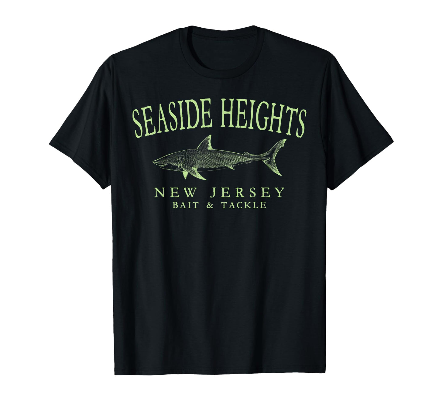 Seaside Heights New Jersey Shark Retro Arched Lime Letters T-Shirt