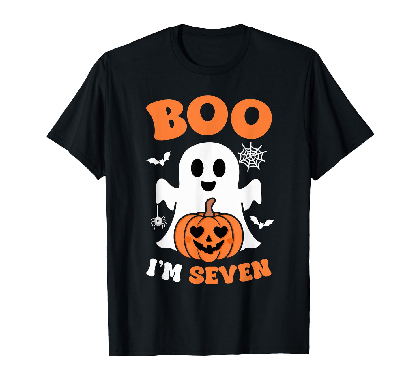 Ghost Boo I'm Seven Year 7th Birthday Boys Halloween Groovy T-Shirt