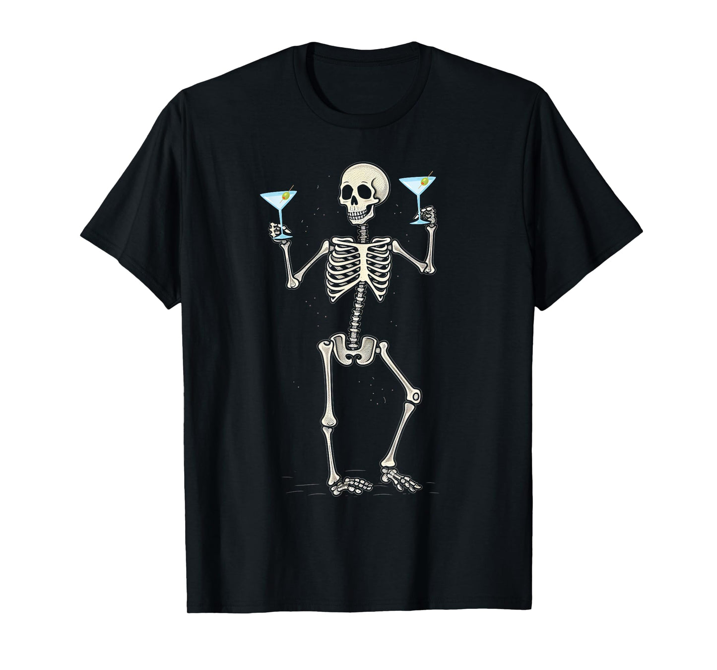 Funny Halloween Skeleton Drinking Martini Cocktail T-Shirt
