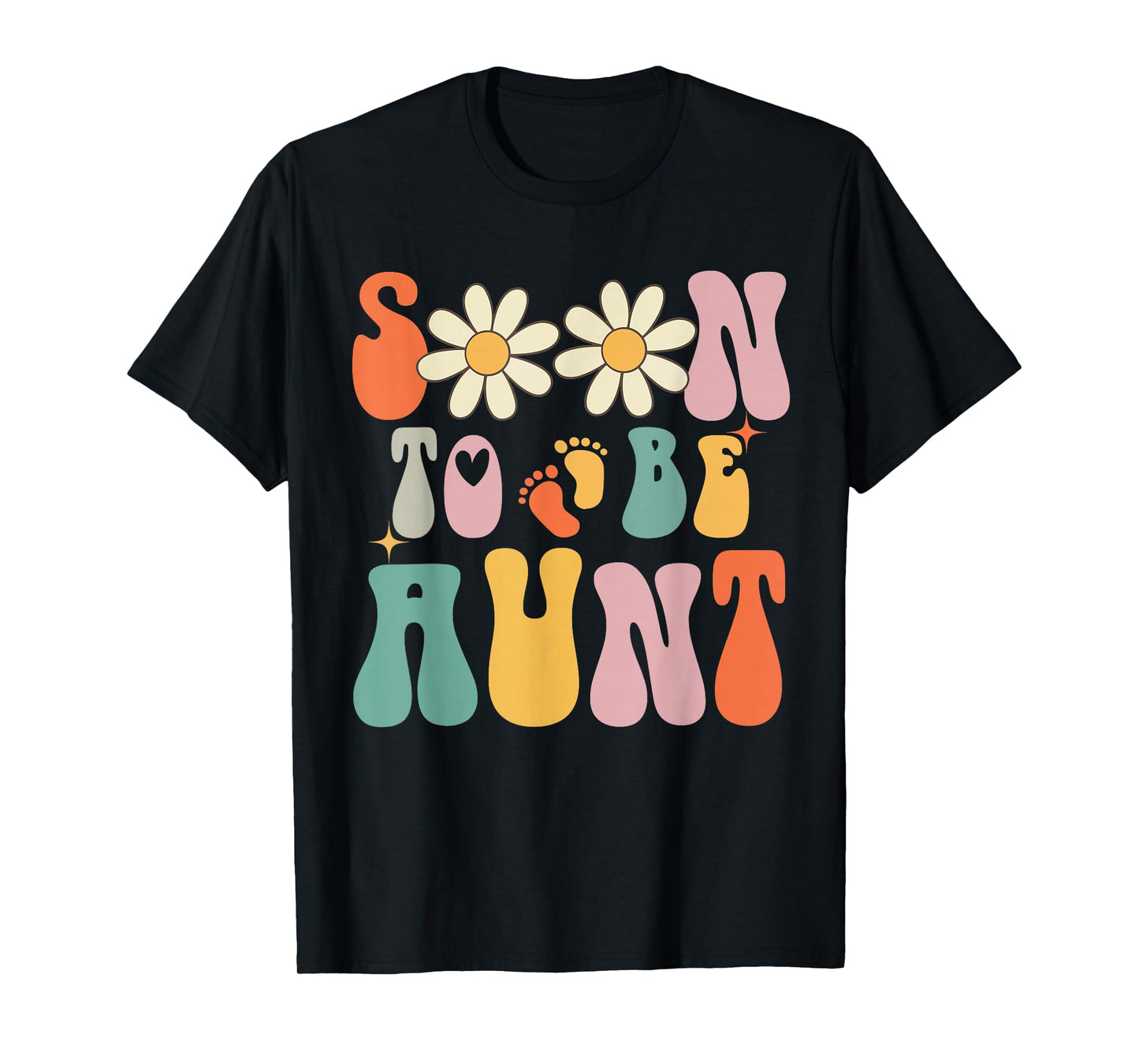 Soon To Be Aunt, Groovy Retro First Time Aunt, New Aunt 2025 T-Shirt, Small, Black