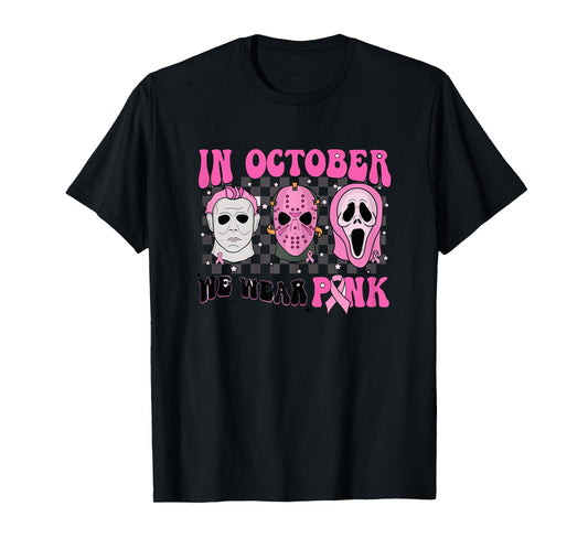 Pink Breast Cancer Awareness Scream Halloween Horror Retro T-Shirt