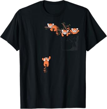 Pocket Series Cute Red Panda Bear Playing T-Shirt