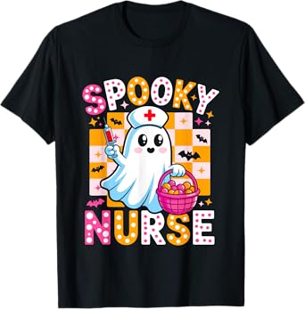 Spooky Ghost Nurse Cute Halloween Pumpkin Candy Costume T-Shirt