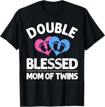 Cute Double Blessed Expectant Humor Lover Designs Funny New Mom Of Twins Gift For Women Mother Announcement T-Shirt,black,Small