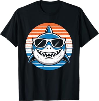 Cool Retro Shark in Sunglasses for Kids Boys Men Funny Shark T-Shirt