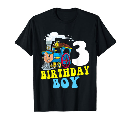 3rd Birthday Boy Train Lovers Three Years Old Kids Toddlers T-Shirt