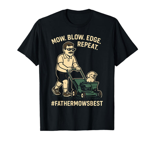 Father Mows Best Fathers Day Funny Lawn Mowing Dad Mower T-Shirt