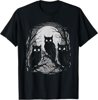 Creepy Owls Gothic Weirdcore Evil Owls Moonlit Forest Horror T-Shirt