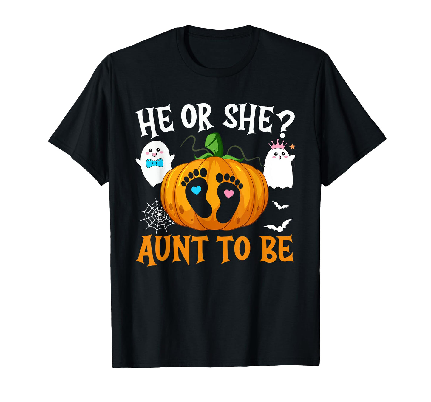 Halloween Gender Reveal He or She Aunt To Be Pumpkin T-Shirt