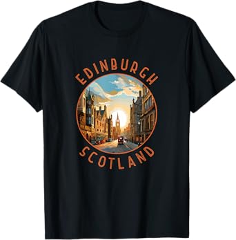 Edinburgh Scotland Retro Distressed Circle Travel Souvenir T-Shirt