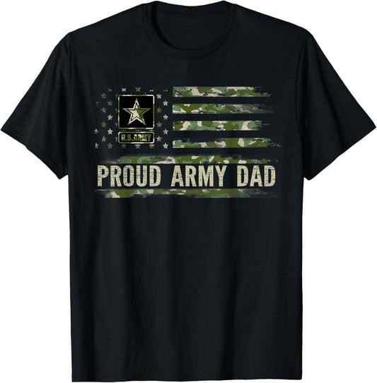 Vintage Proud Army Dad Camo American Flag Veteran Gift T-Shirt