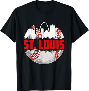 St. Louis Cityscape Vintage Baseball For Men Women Kids T-Shirt