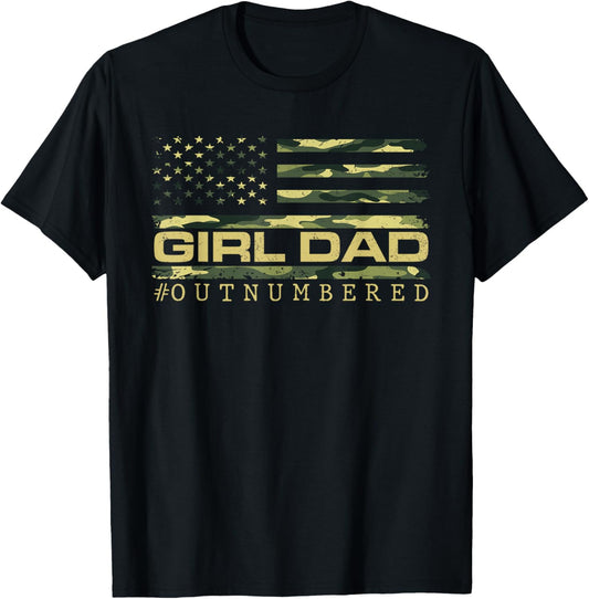 Girl Camo Dad American USA Flag Dad Of Girls 4th Of July T-Shirt