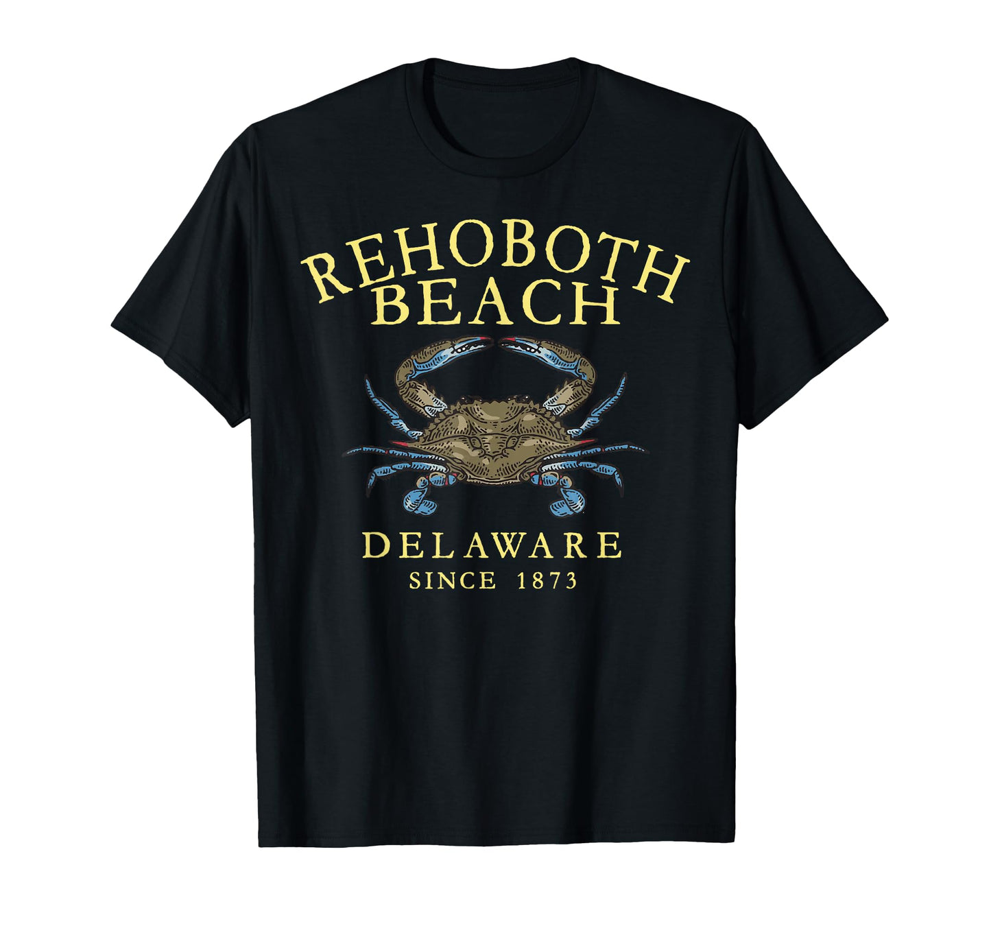 Rehoboth Beach Delaware Blue Crab Since 1680 Arched Yellow T-Shirt