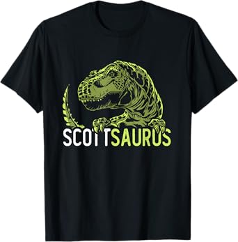 Scott Saurus Personalized Name Dinosaur T-Rex T-Shirt