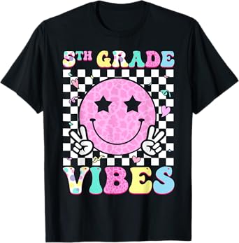 5th Grade Vibes Groovy Back to School Fifth Grade Girls Kids T-Shirt