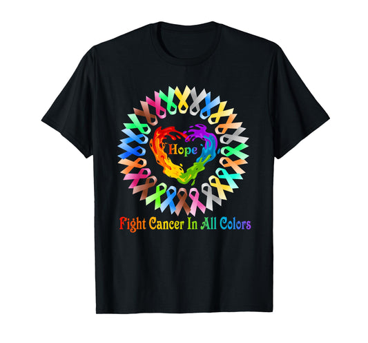Fight Cancer In All Color Feather Breast Cancer Awareness T-Shirt