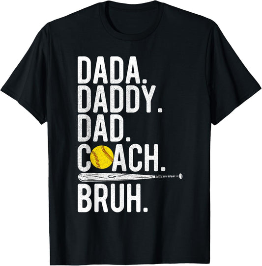 Dada Daddy Dad Bruh Vintage Softball Coach Dad Family Humor T-Shirt