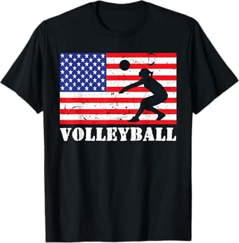Distressed Volleyball USA American Flag Vintage Mine Player T-Shirt